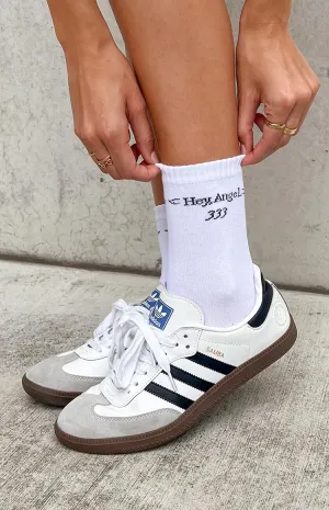 Hey Angel White Crew Socks