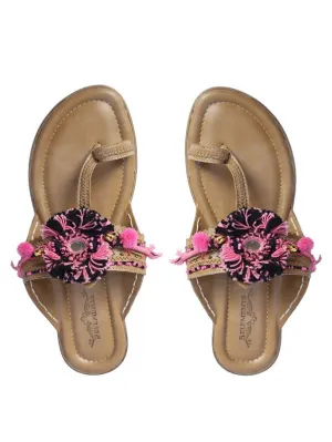 Hipster - Beige & Pink Boho Kolhapuri Flats