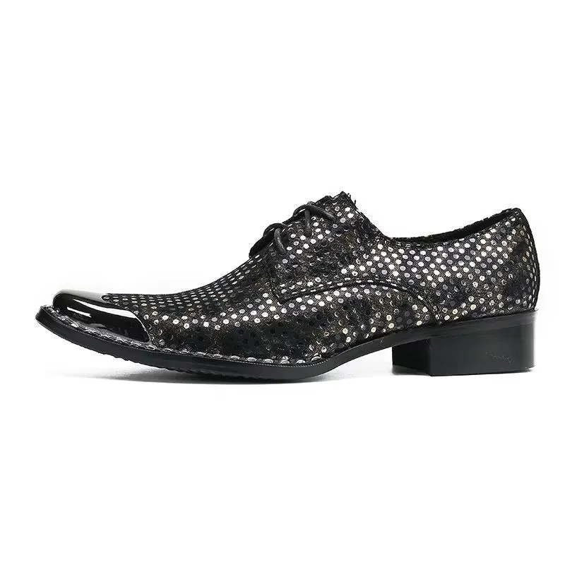 Luxe Exotic Texture Leather Square Toe Derbies