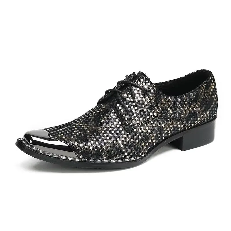 Luxe Exotic Texture Leather Square Toe Derbies