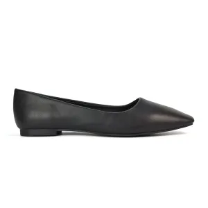 Maci Square Toe Slip on Flat Heel Ballerina Pumps in Black Synthetic Leather