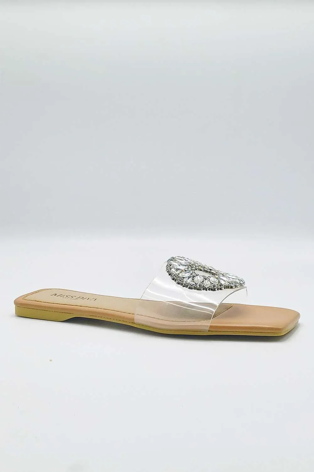 Mahana Diamante Broach Perspex Sliders in Nude