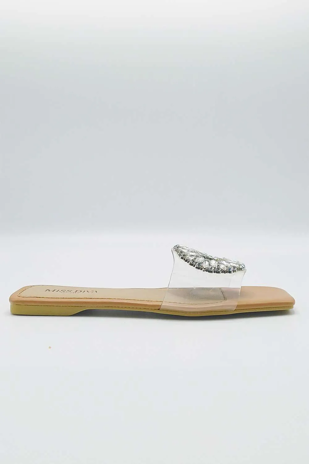 Mahana Diamante Broach Perspex Sliders in Nude