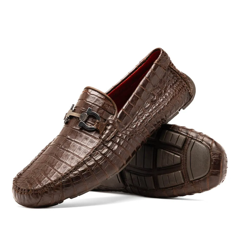 Marco Di Milano Parma Men's Shoes Exotic Crocodile Moccasin Driver Horsebit Loafers (MDM1187)