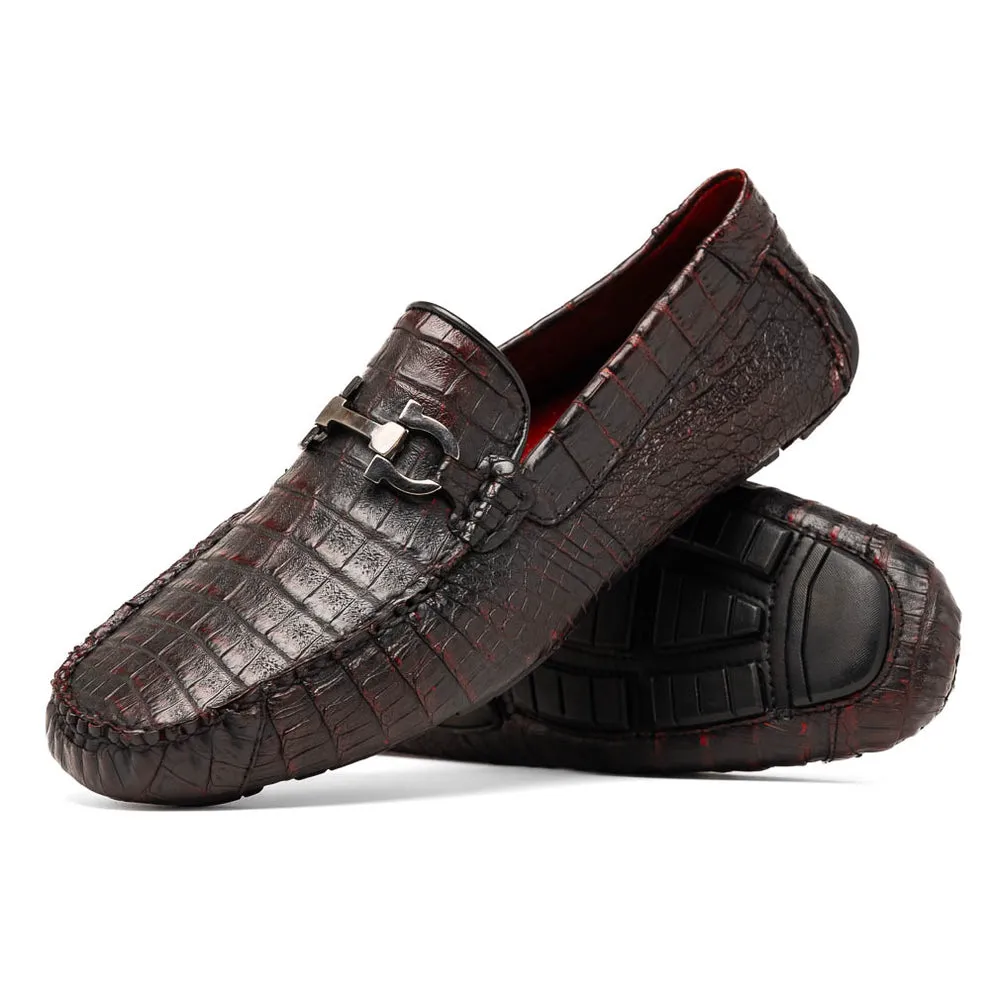 Marco Di Milano Parma Men's Shoes Exotic Crocodile Moccasin Driver Horsebit Loafers (MDM1187)