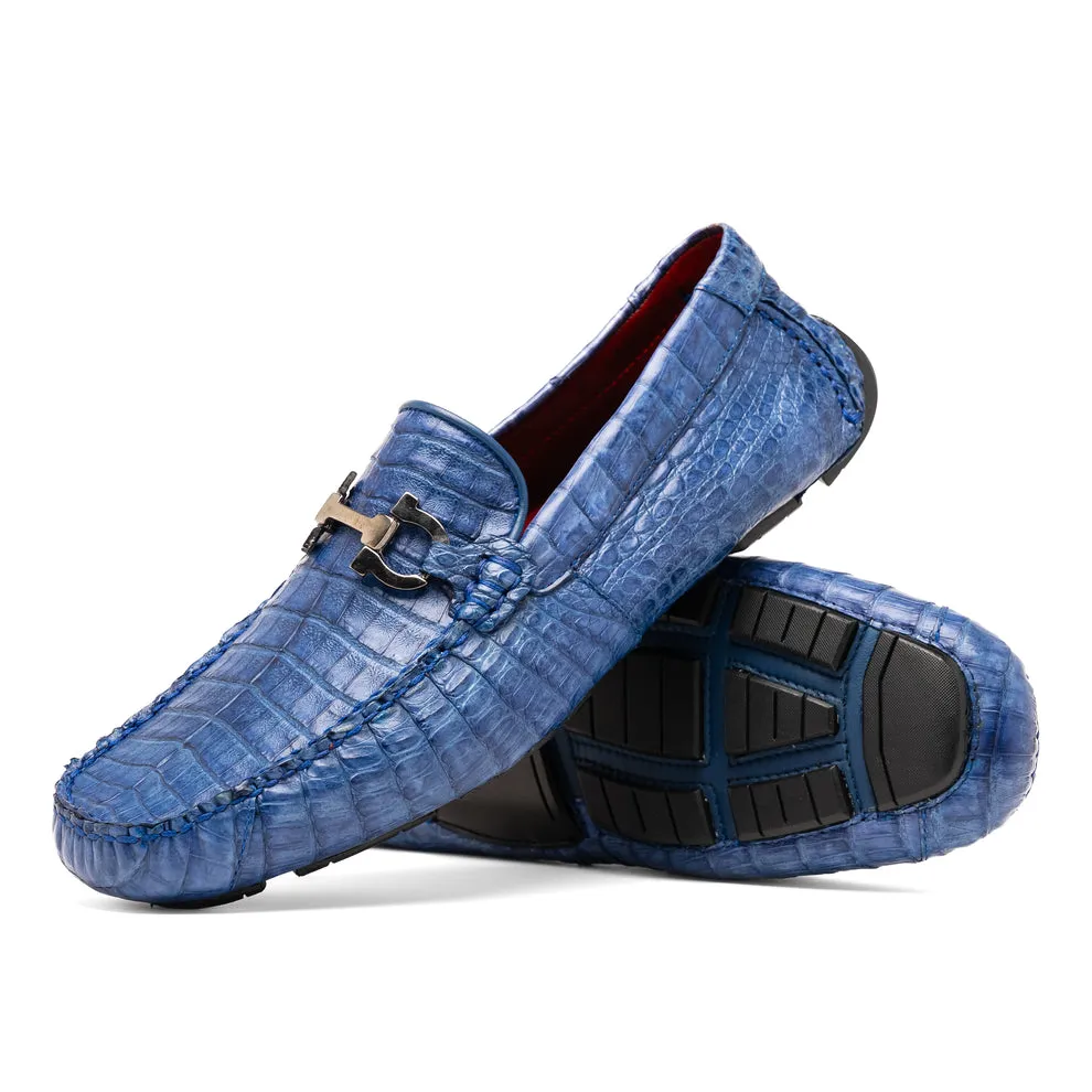 Marco Di Milano Parma Men's Shoes Exotic Crocodile Moccasin Driver Horsebit Loafers (MDM1187)