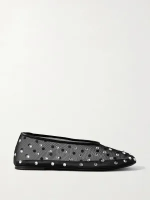 Marcy crystal-embellished mesh ballet flats