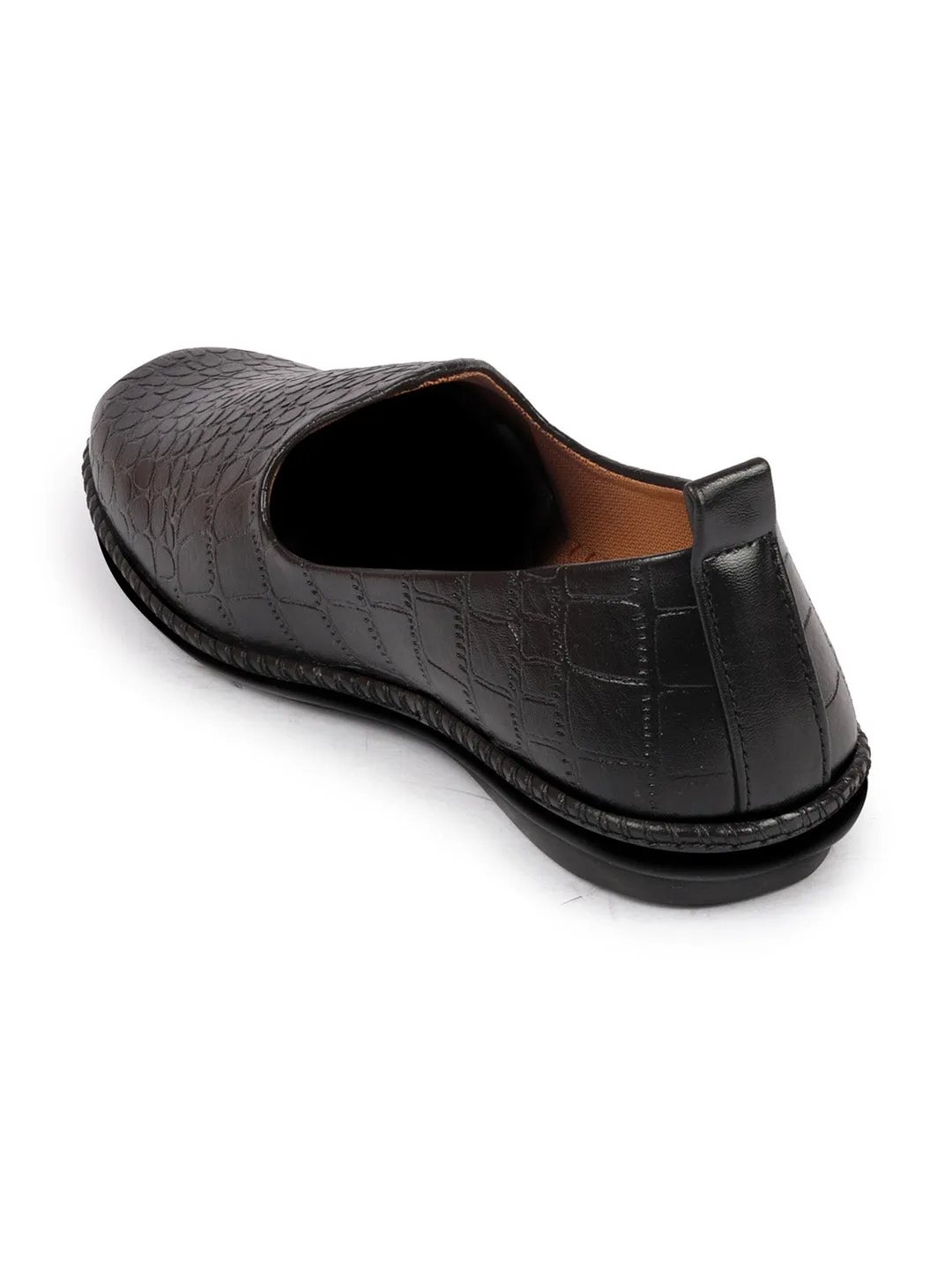 Men Black Ethnic Slip On Trending Stitched Jutis