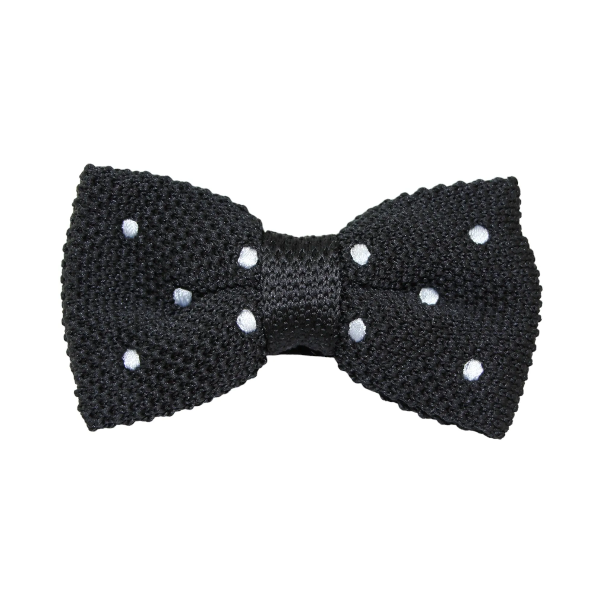 Mens Black With White Polka Dots Knitted Bow Tie