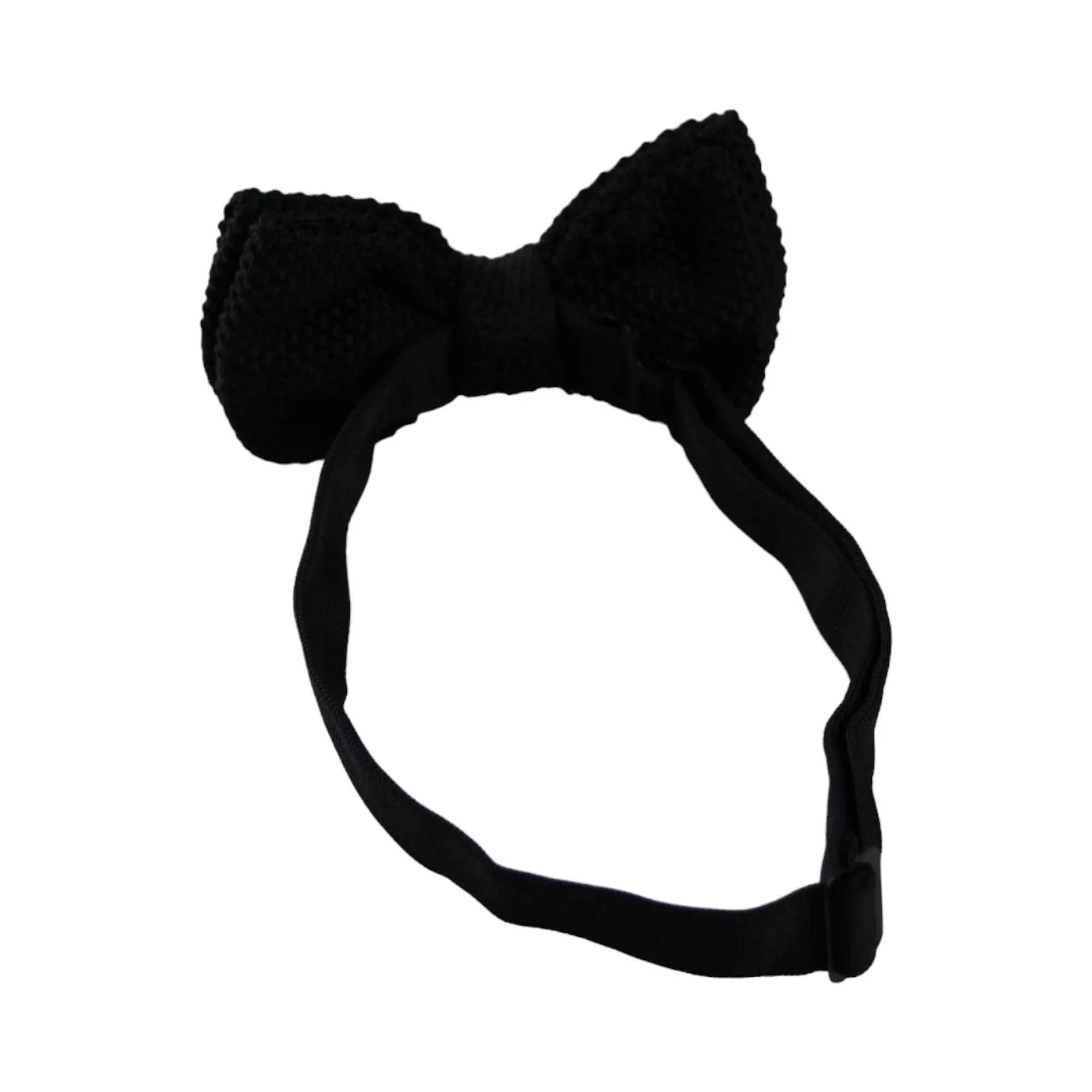 Mens Black With White Polka Dots Knitted Bow Tie