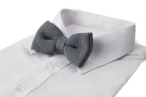 Mens Grey Cross-Hatched Knitted Bow Tie