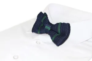 Mens Navy With Thin Bottle Green Stripe Knitted Bow Tie