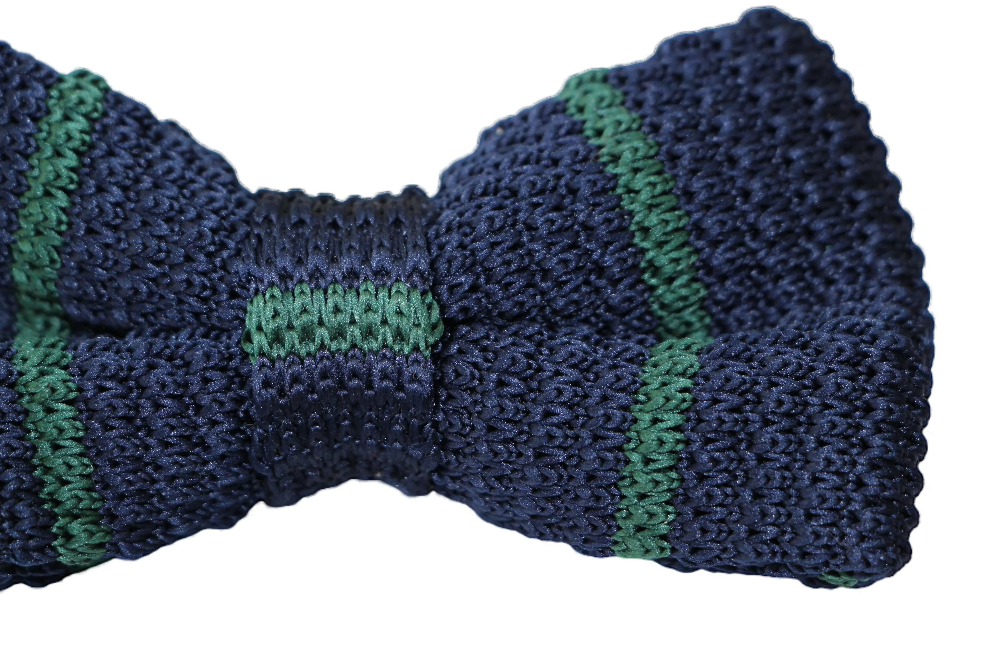 Mens Navy With Thin Bottle Green Stripe Knitted Bow Tie