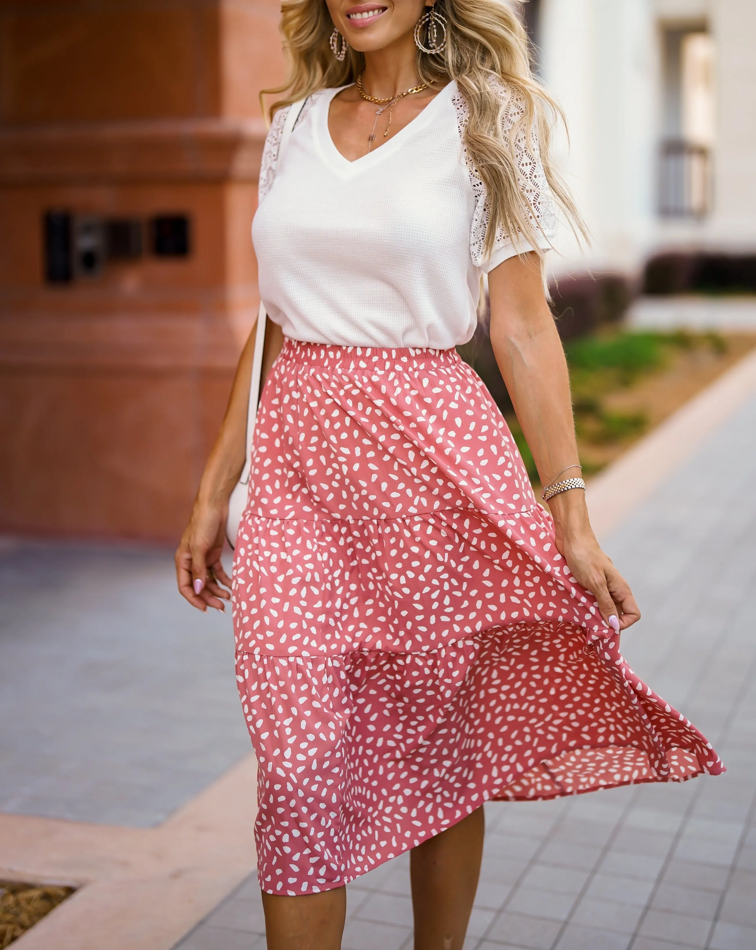 MEROKEETY Boho Print Pleated A-Line Midi Skirt