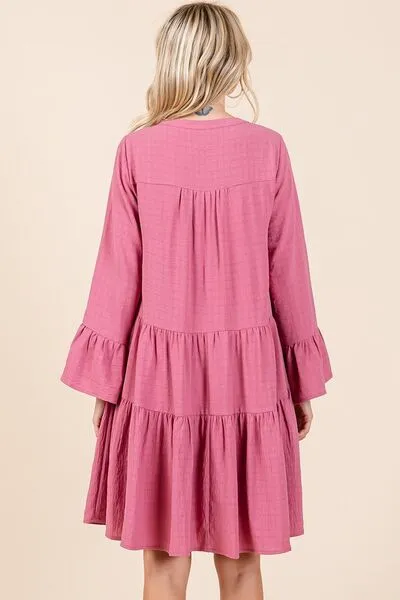 Mittoshop Rose Tiered Notched Flare Sleeve Dress