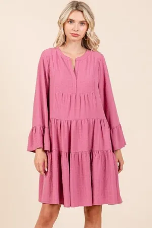 Mittoshop Rose Tiered Notched Flare Sleeve Dress