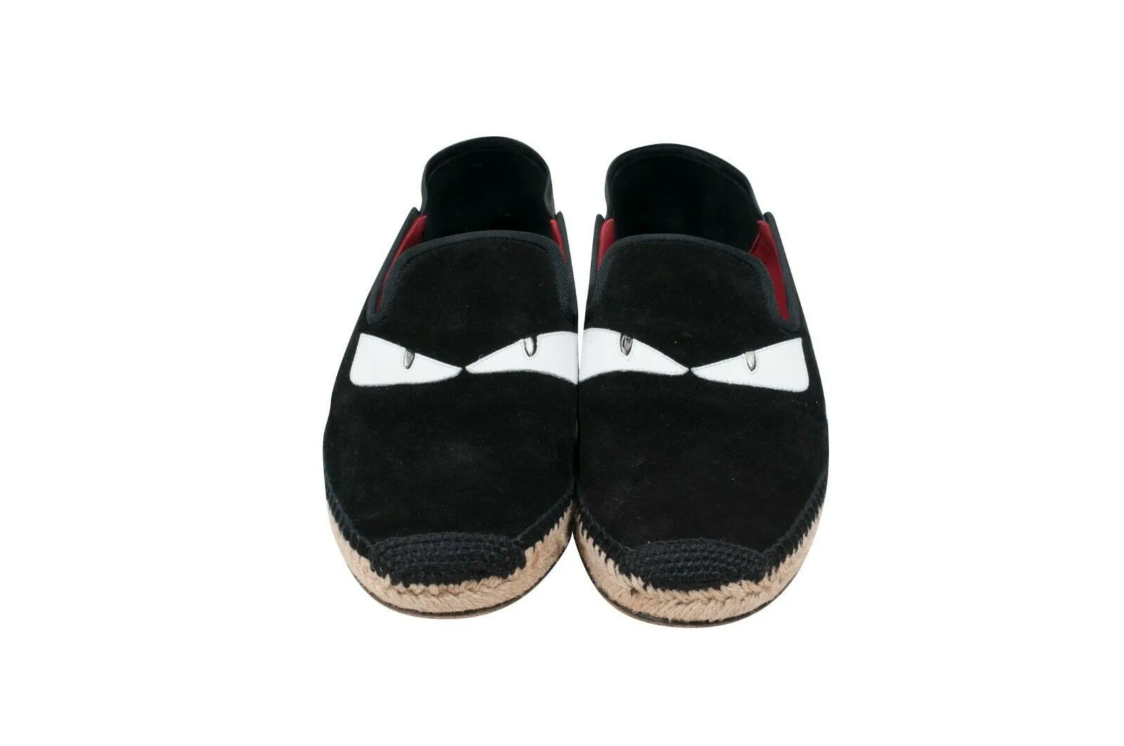 Monster Eyes Low Top Black Suede Espadrille Slip On Loafers