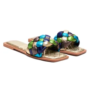 Multi Quilted Slides In Woven Straps