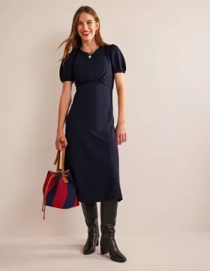 Nancy Ponte Midi Dress-Navy