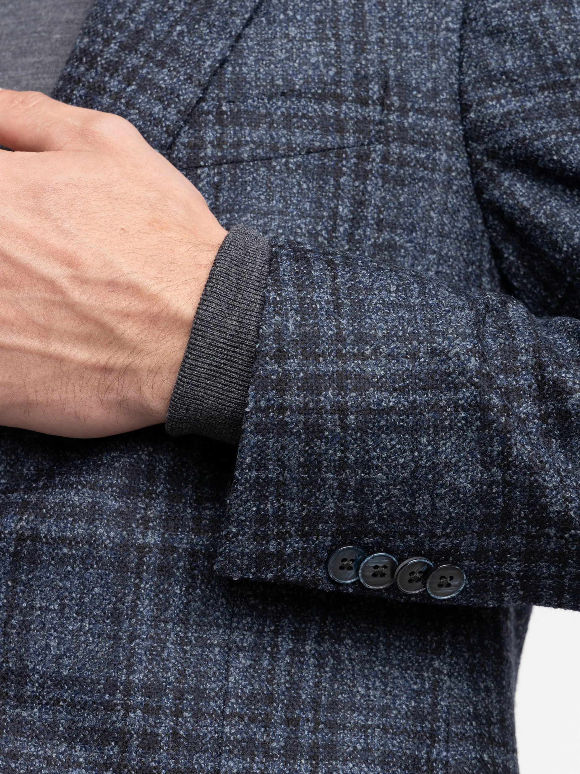 Navy Check Wool-Blend Sport Jacket