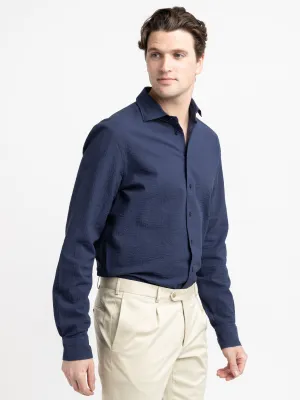 Navy Seersucker Dress Shirt