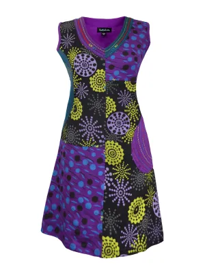 Neckline Embroidery Colorful Sleeveless Dress.