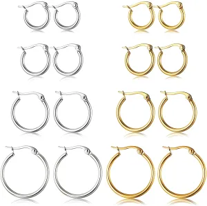 ORAZIO 4 Pairs Stainless Steel Hoop Earrings Set Cute Huggie Earrings for Women,10MM-20MM