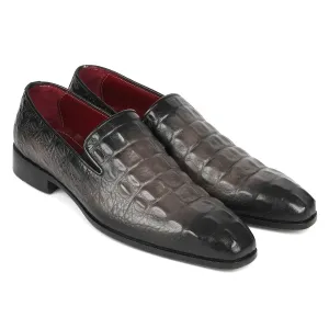 Paul Parkman 5576-GRY Men's Shoes Gray Crocodile Print Slip-On Loafers (PM6385)