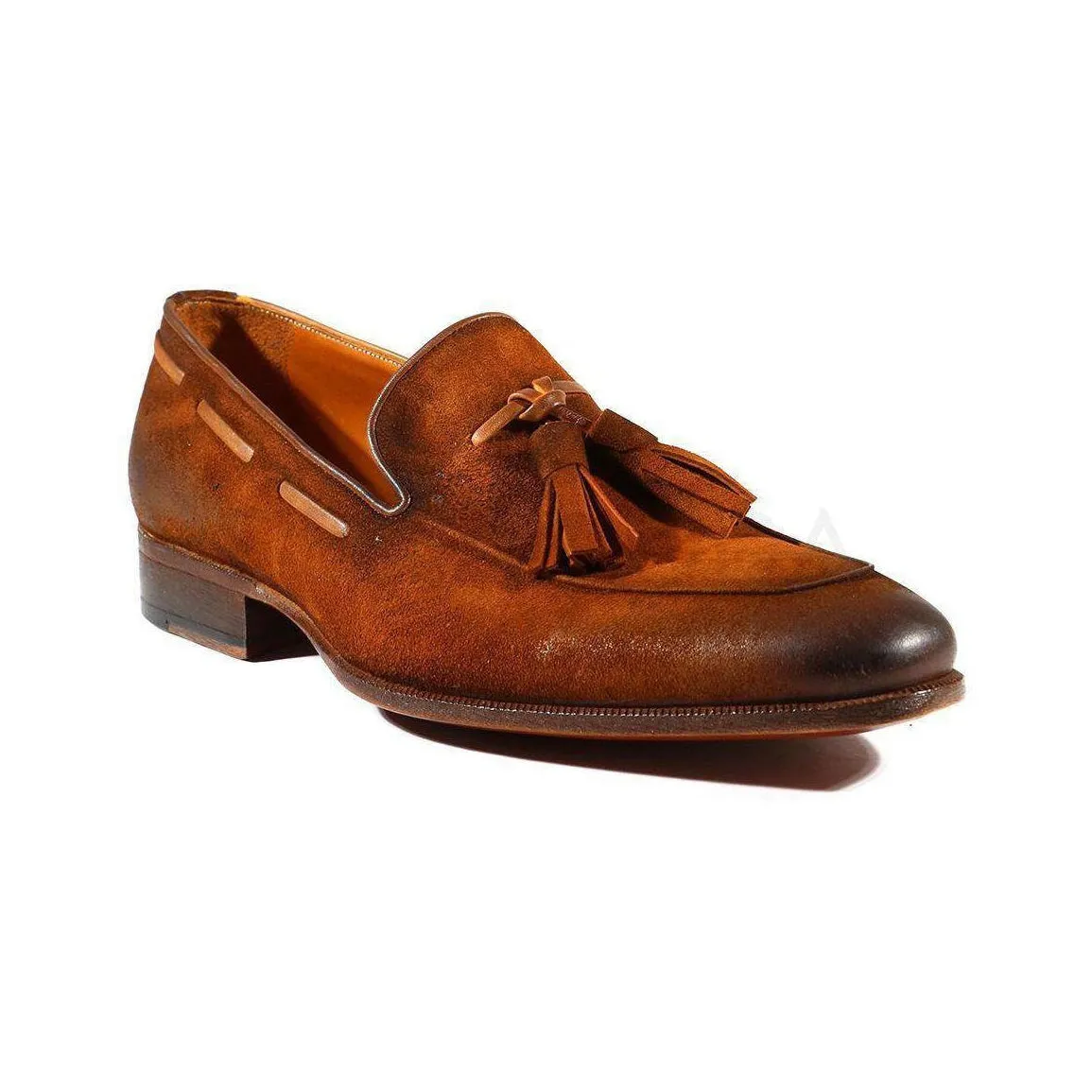 Paul Parkman Handmade Designer Shoes Men's Designer Shoes Camel Suede Tassel Loafers (PM2014)