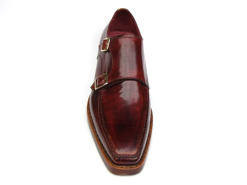 Paul Parkman Men's Handcrafted Burgundy Monkstrap Shoes