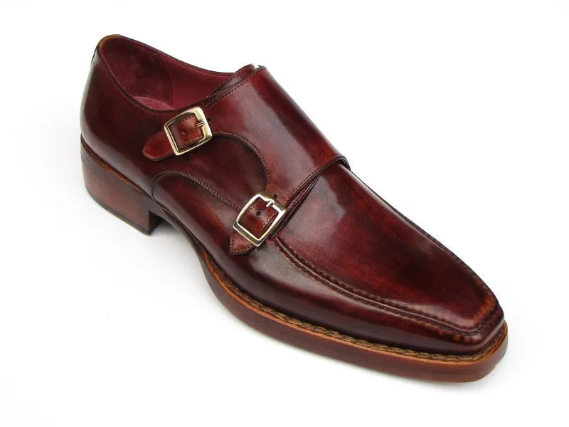 Paul Parkman Men's Handcrafted Burgundy Monkstrap Shoes