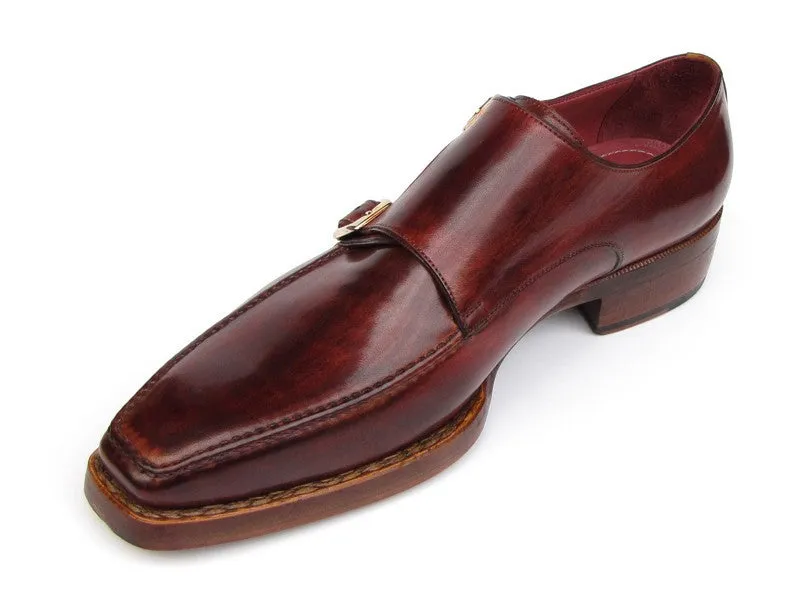 Paul Parkman Men's Handcrafted Burgundy Monkstrap Shoes