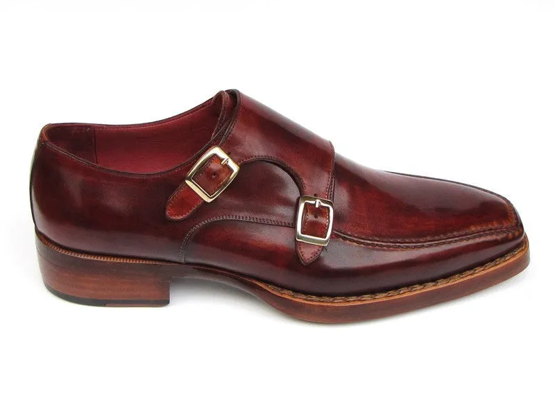 Paul Parkman Men's Handcrafted Burgundy Monkstrap Shoes