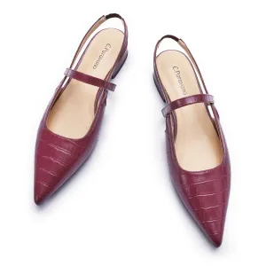 Pointed Toe Crozzling Slingback Flats (Freya) Purple