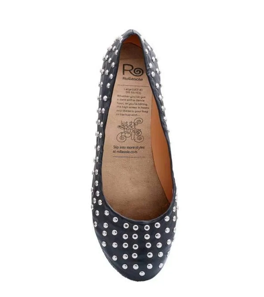 "Rock & Rollasoles" Silver Studded Black Flats