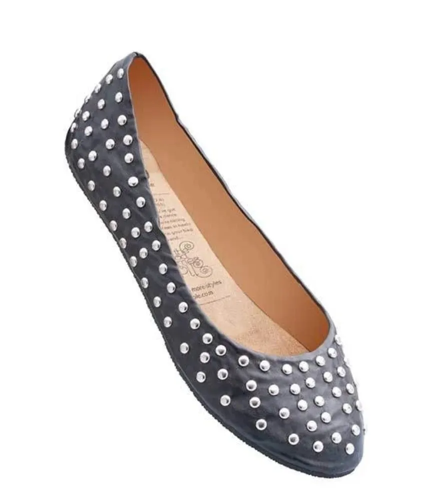 "Rock & Rollasoles" Silver Studded Black Flats