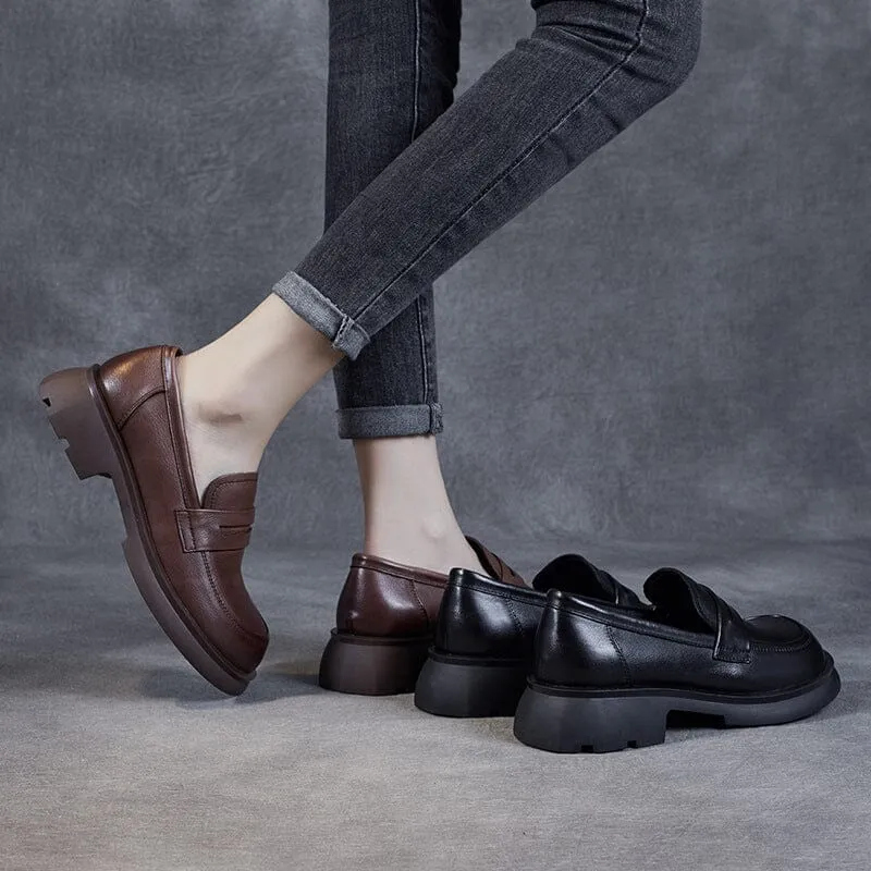 Retro Minimalist Leather Thick Soled Loafers