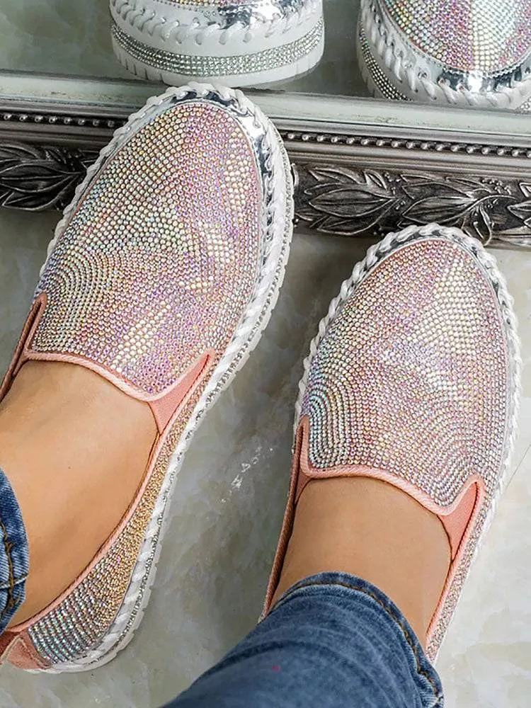 Rhinestone Platform Slip On Shoes