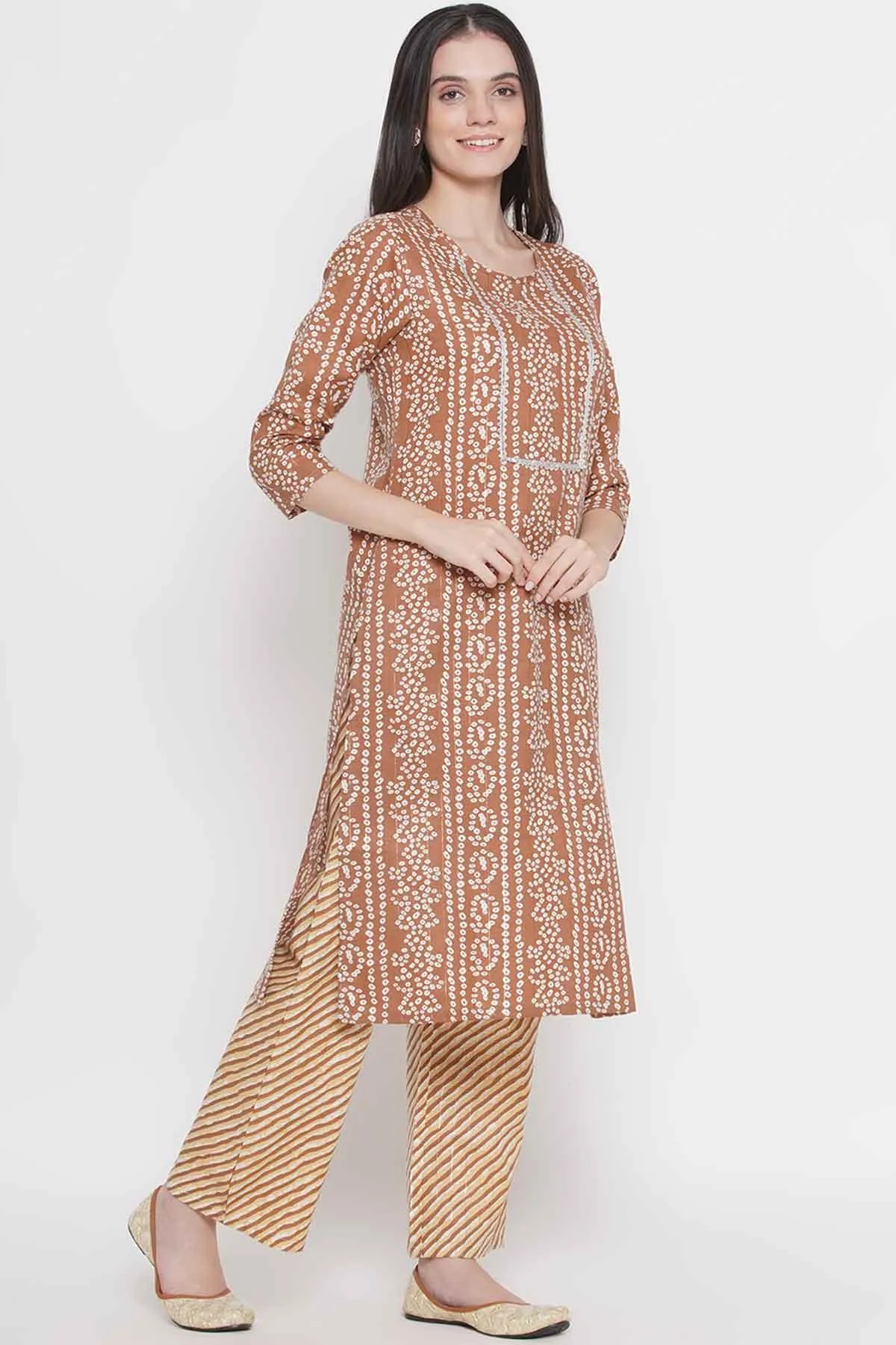 Riwaaz Cinnamon Bandhani Print Kurta Set