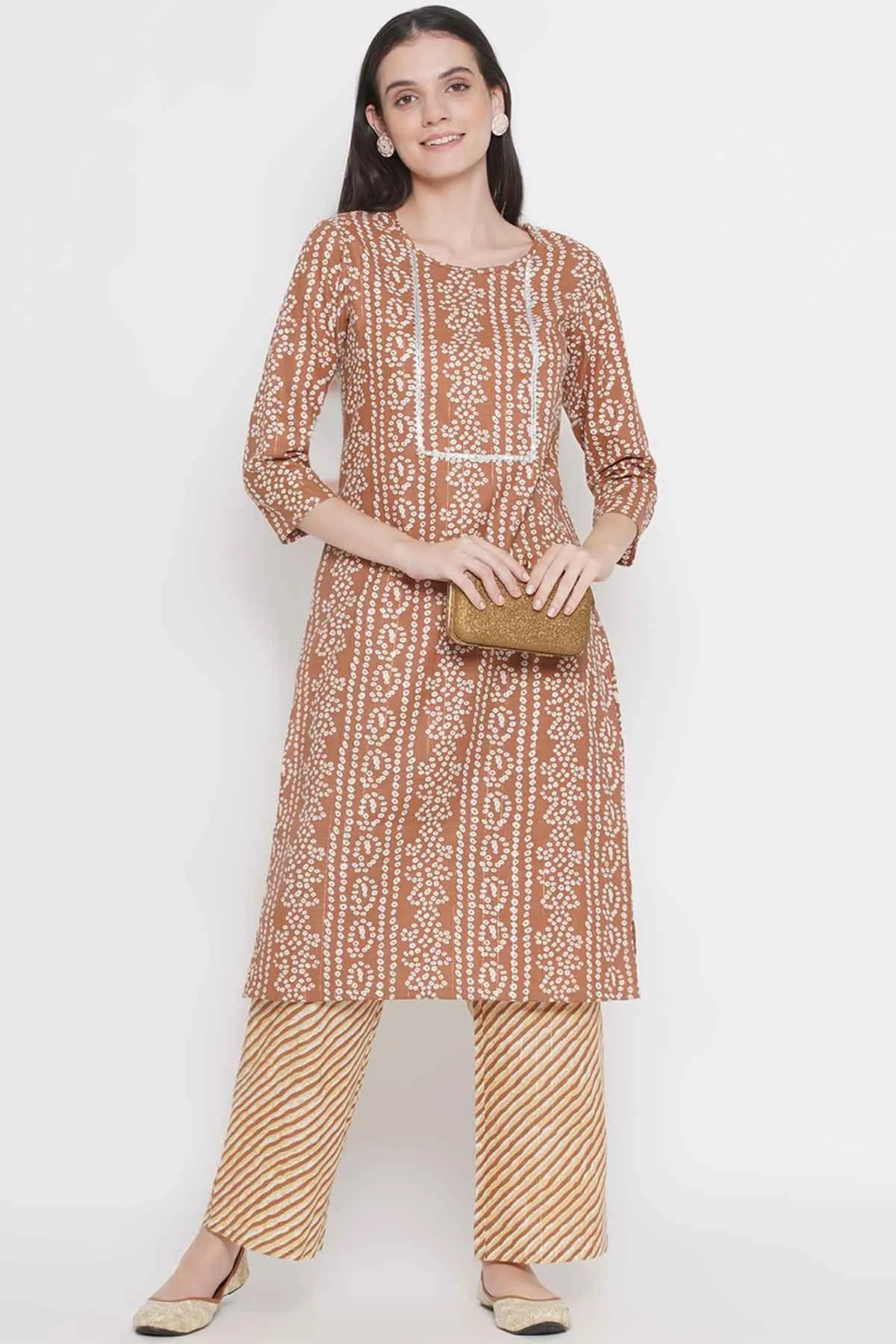 Riwaaz Cinnamon Bandhani Print Kurta Set