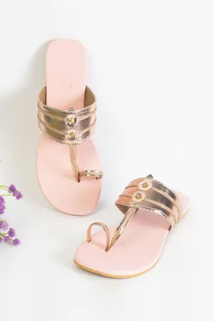 Rose Gold & Baby Pink Kolhapuri Flats