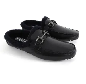 Salvatore Ferragamo Black Shearling Mule Slip-On Loafers - 9