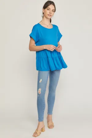 Short Sleeve Tiered Tunic, Blue