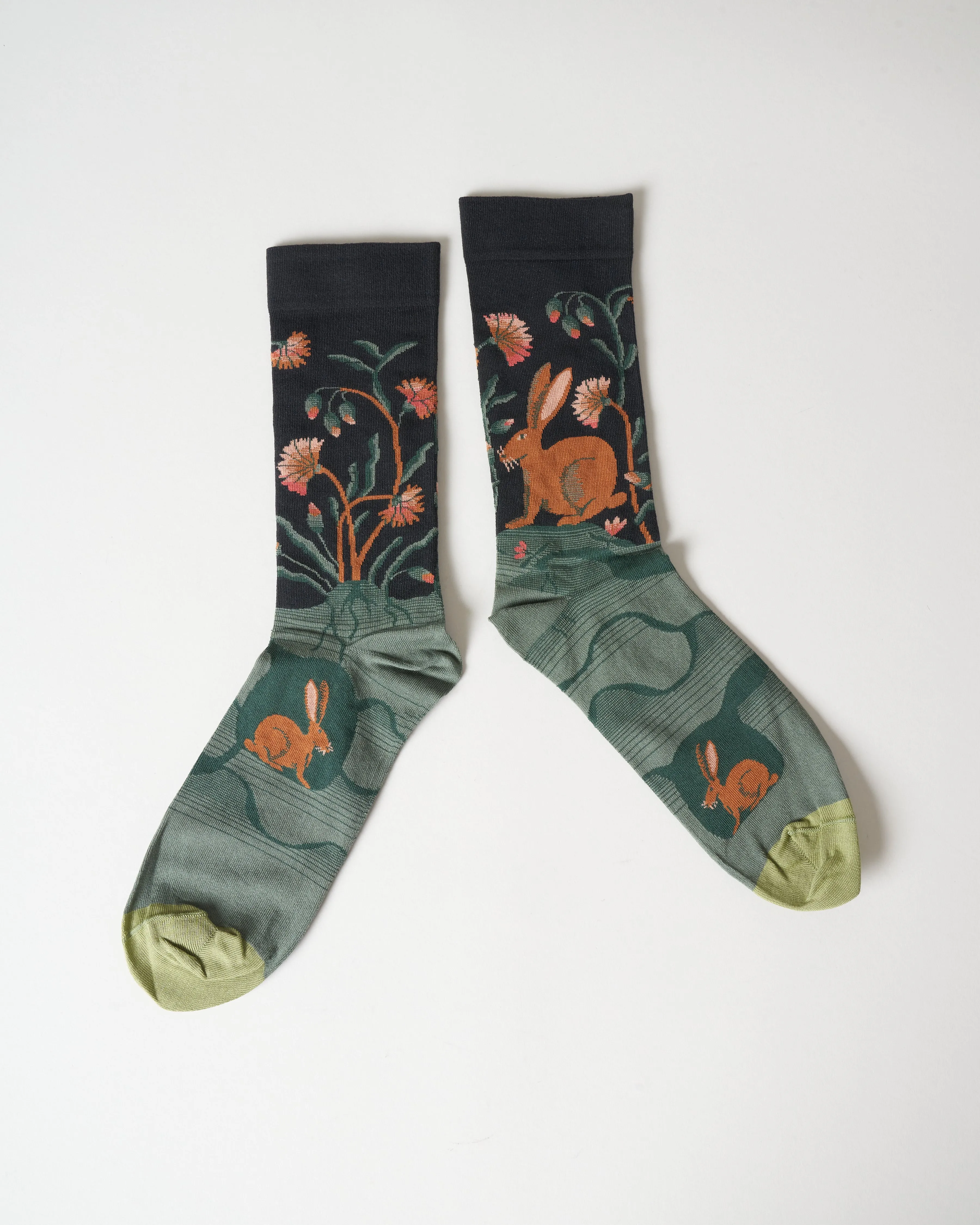 short socks - olive with orange bunny