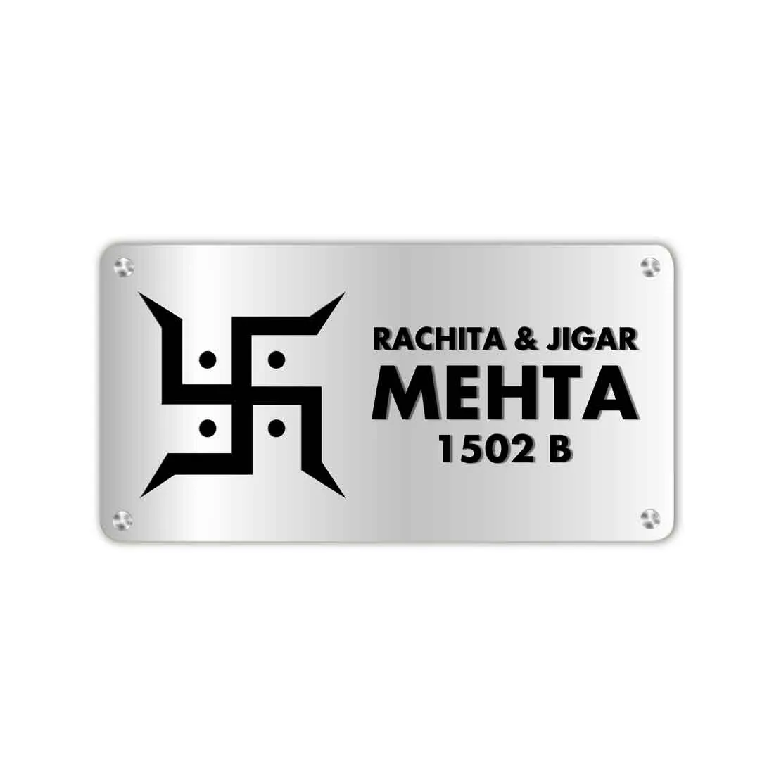 Swastik Name Plate Hindu NamePlates for Home Flats Bungalows - Beautiful Nameplates in White, Golden & Silver-16x7”