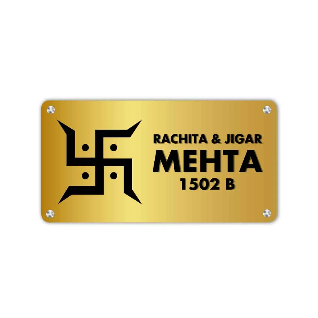 Swastik Name Plate Hindu NamePlates for Home Flats Bungalows - Beautiful Nameplates in White, Golden & Silver-16x7”