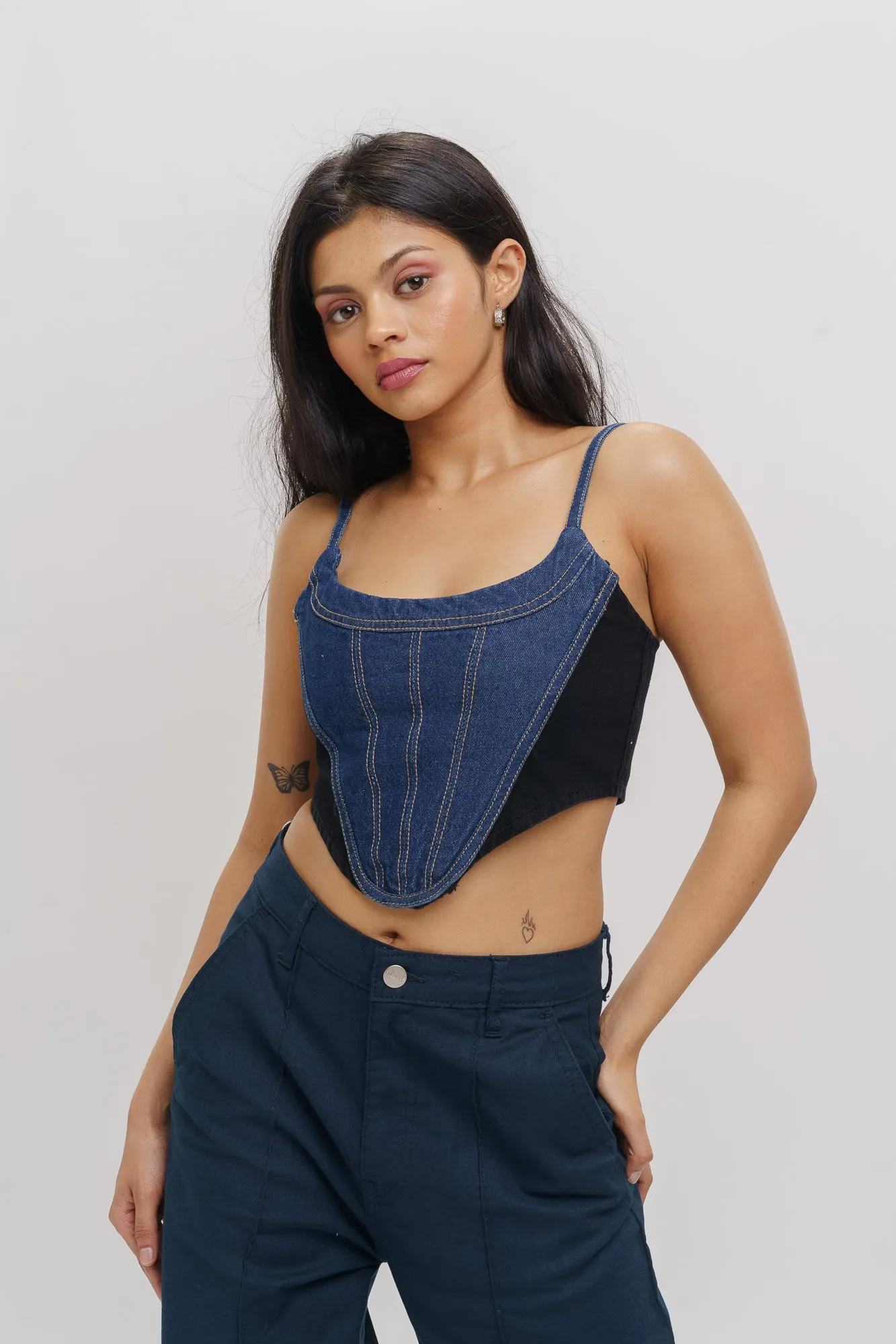 Two Face Seam Denim Top