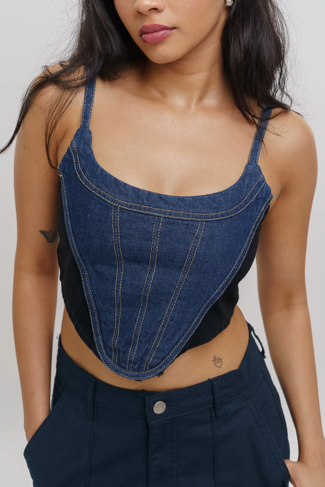 Two Face Seam Denim Top