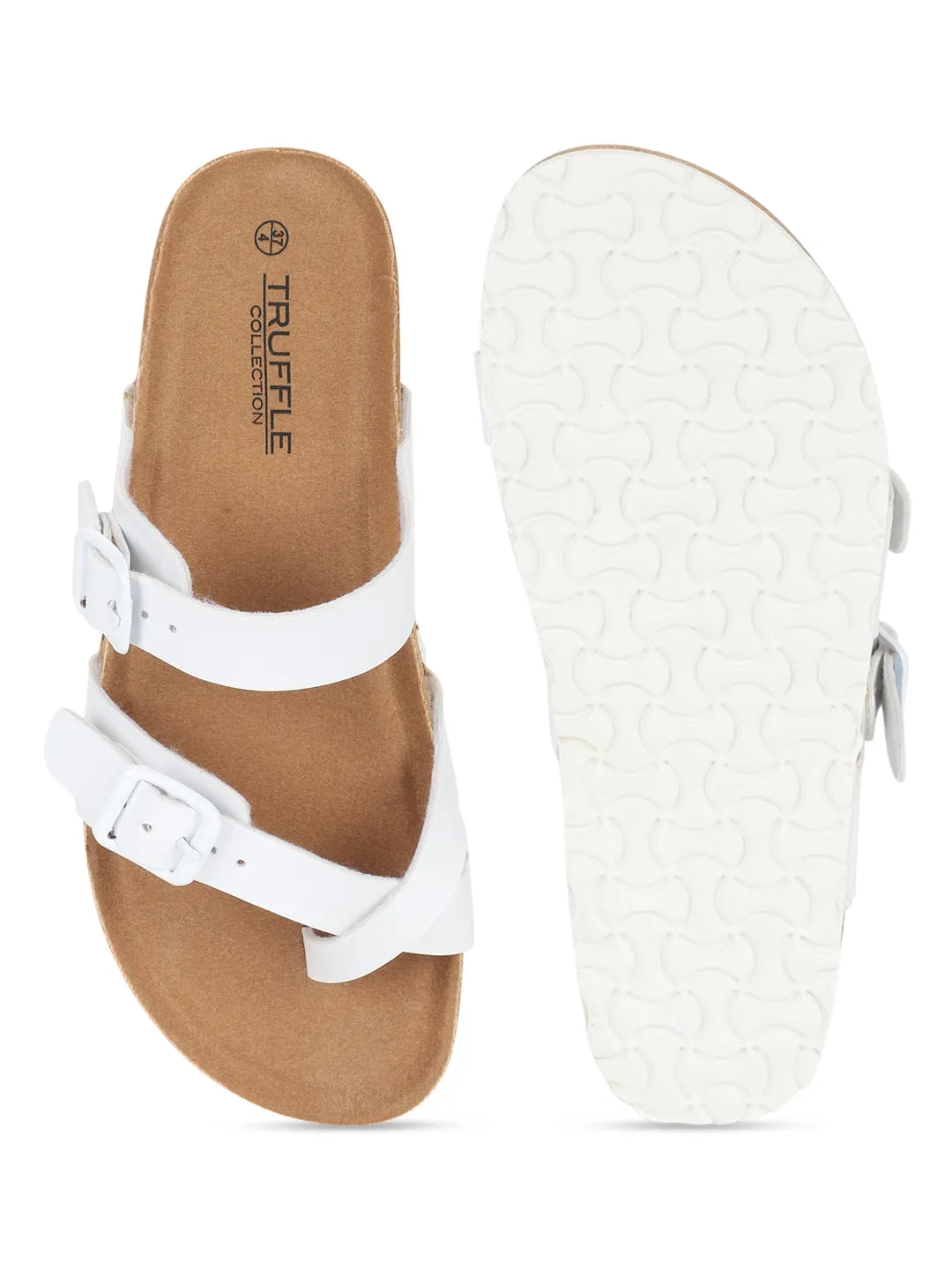 White PU Cork-Latex Footbed Flats (TC-100504-WHT)