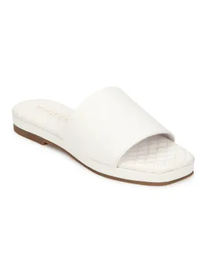 White PU Quilted Sole Slides